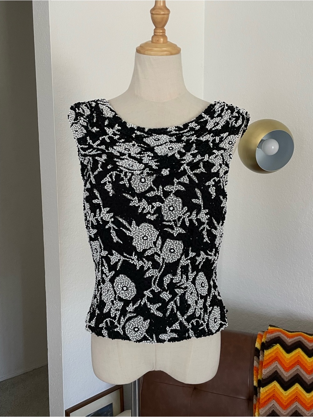 Y2K 1990s Andretta Donatello Glam Beaded Floral Silk Cowl Blouse